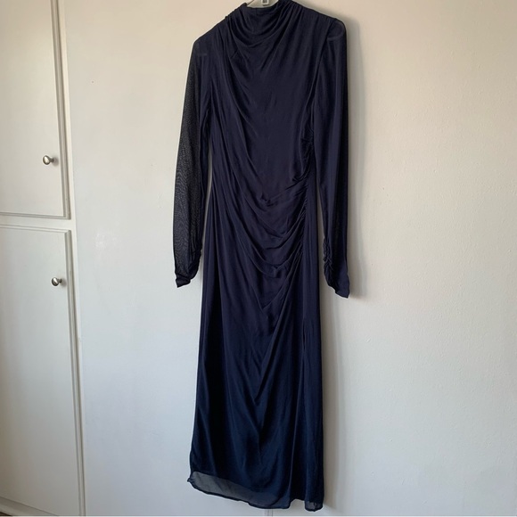 NWT Reformation Tilda High Mock Neck Long Sleeve Slit Maxi Dress Gown Navy Blue - Picture 8 of 14